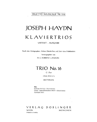 Piano Trio No. 16 in C major, Hob. XIV:C1 — Joseph Haydn
