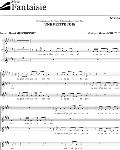 Une petite joie - choir SSA — Manuel Coley
