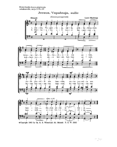 Jeesus, vapahtaja, sulle (From 'Passion Vespers') — 莱维·马代托亚