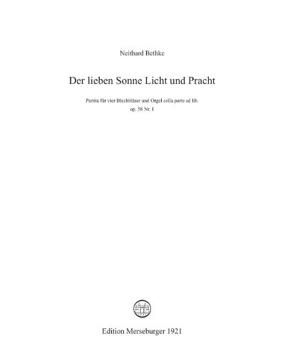 Der lieben Sonne Licht und Pracht, op. 58 No. 1 — Neithard Bethke