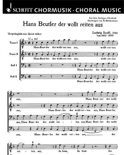 O Musica liebliche Kunst / Hans Beutler der wollt reiten — Ludwig Senfl