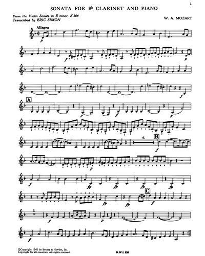 Sonata for Clarinet and Piano, K. 304 — 莫扎特