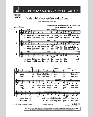 Kein Hälmlein wächst auf Erden — W.F.巴赫