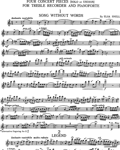 Four Concert Pieces for Treble Recorder and Piano — Elsa Snell