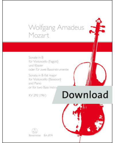 Sonata for Violoncello (Bassoon) and Piano according K. 292 (196c) or for two Bass Instruments K. 292 (196c) in B-flat major — 莫扎特