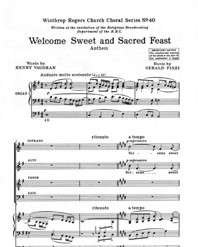 Welcome, Sweet and Sacred Feast, op. 27/3 — Gerald Finzi