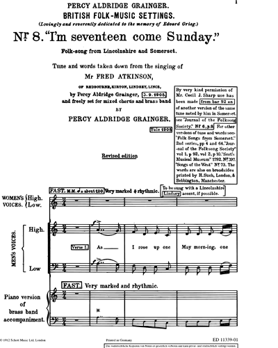 I'm Seventeen come Sunday — Percy Grainger