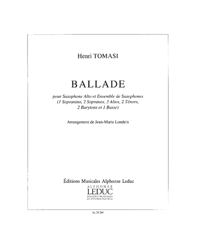 Ballade for Alto Saxophone and Saxophone Ensemble — Henri Tomasi