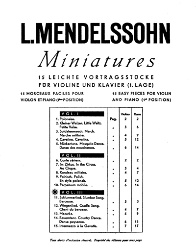 Miniatures For Violin And Piano, Book 3 — Felix Mendelssohn Bartholdy