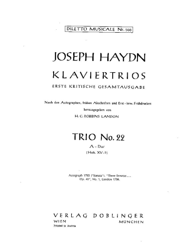 Piano Trio No. 22 in A major, Hob. XV:9 — 海顿