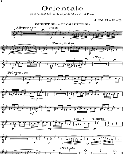 Orientale pour Cornet Si b ou Trompette Ut ou Si b — Joseph Edouard Barat
