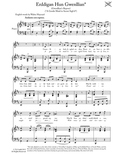Erddigan Hun Gwenllian (Gwenllian's Repose "A Gentle Maid in Secret Sigh'd") — 传统