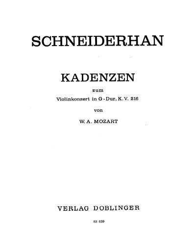 Cadenza for Mozart Violin Concerto in G Major, KV 216 — Wolfgang Schneiderhan