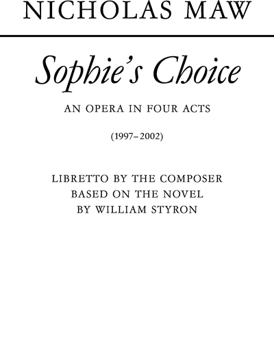 Sophie's Choice — Nicholas Maw