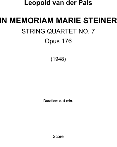 In Memoriam Marie Steiner, op. 176 — Leopold van der Pals