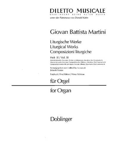 Liturgical Works, Vol. 3: Organ Masses — 乔凡尼·巴蒂斯塔·马蒂尼