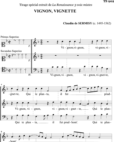 Vignon vignette ext. Renaissance 3 voix mixtes — Claudin de Sermisy