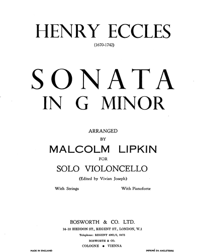 Sonata in G minor, op. — Henry Eccles