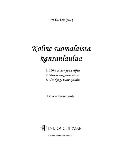 Three Finnish Folk Songs — Urpo Rauhala