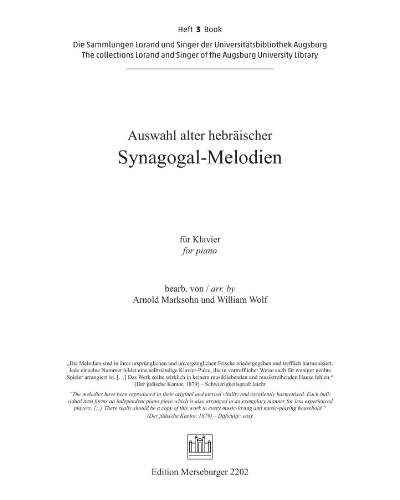 Selection of Old Hebrew Synagogue Melodies — Arnold Marksohn