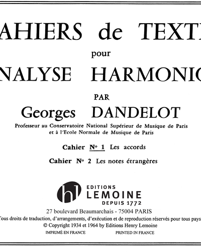 Cahiers de Textes L'analyse Harmonique, Vol. 1 — Georges Dandelot