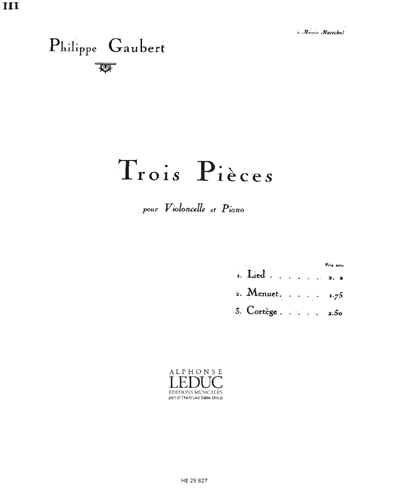 Cortège (from 'Trois Pièces pour Violoncelle et Piano') — Philippe Gaubert