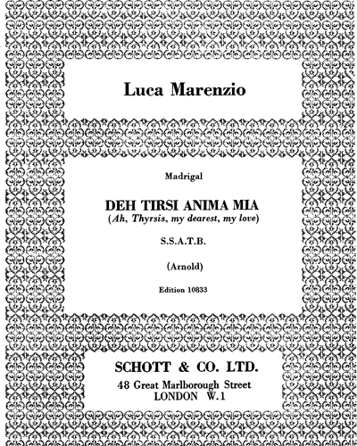 Deh, Tirsi, anima mia — Luca Marenzio