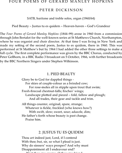 Four Poems of Gerard Manley Hopkins — Peter Dickinson