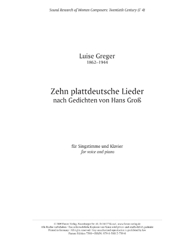 Zehn plattdeutsche Lieder — Luise Greger