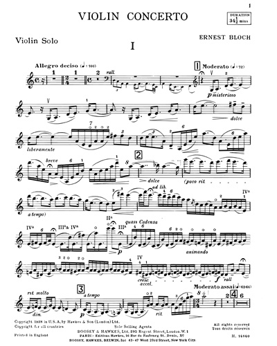 Concerto for Violin and Orchestra — Ernest Bloch