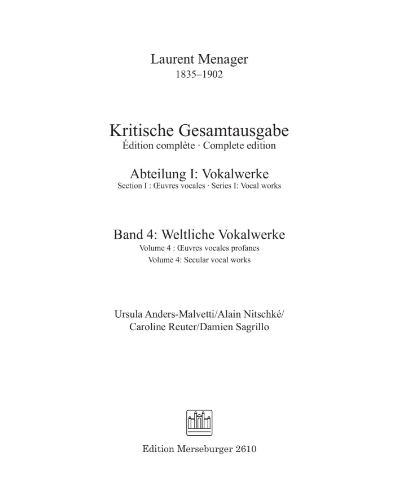 Secular Vocal Works, Vol. 4 — Laurent Menager