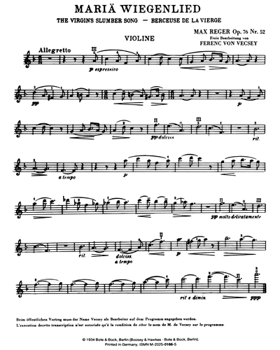 The Virgins Slumber Song, op. 76/52 — 雷格
