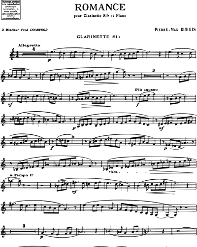 Romance for Clarinet in B-flat and Piano — Pierre-Max Dubois