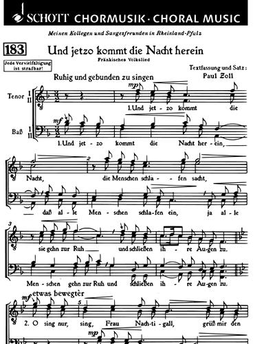 Und jetzo kommt die Nacht herein — Paul Zoll