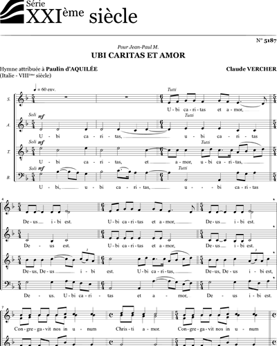 Ubi Caritas Et Amor - Vercher — Claude Vercher
