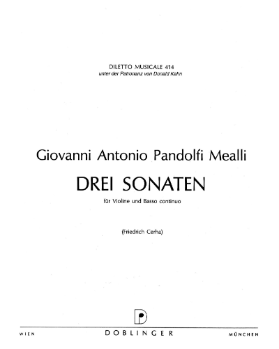 3 Sonatas for Violin and Basso Continuo — Giovanni Antonio Pandolfi-Mealli