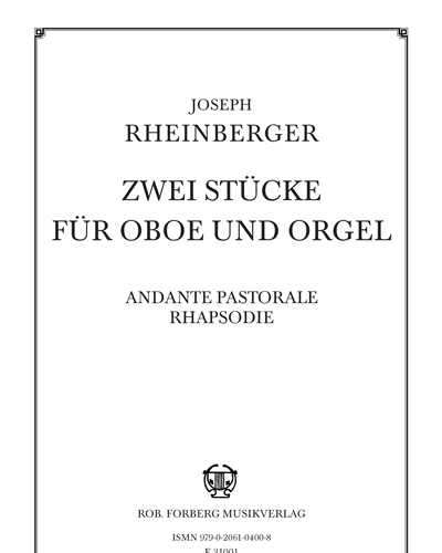 Zwei Stücke Für Oboe und Orgel — 莱因贝格尔