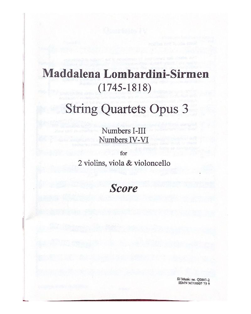 String Quartets, op. 3 Nos. 4-6 — Maddalena Laura Lombardini Sirmen