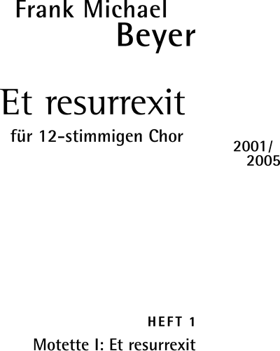 Et resurrexit Heft 1 — Frank Michael Beyer