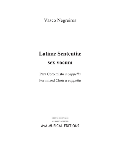 Latinæ Sententiæ sex vocum — Vasco Negreiros