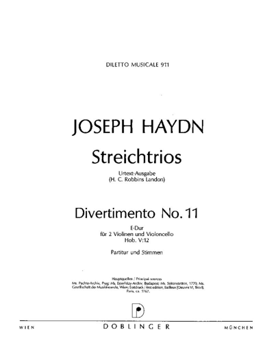 Divertimento No. 11 in E major, Hob. V:12 — Joseph Haydn