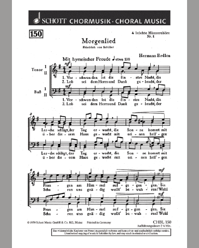 Vier leichte Männerchöre — Hermann Erdlen