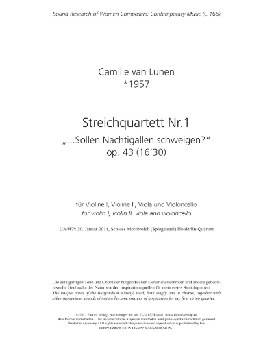 String Quartet No. 1, '... Sollen Nachtigallen schweigen?' — Camille van Lunen