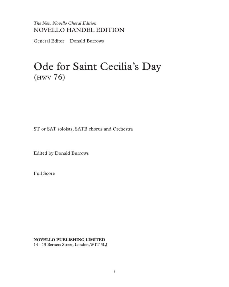 Ode for Saint Cecilia's Day, HWV 76 — 亨德尔