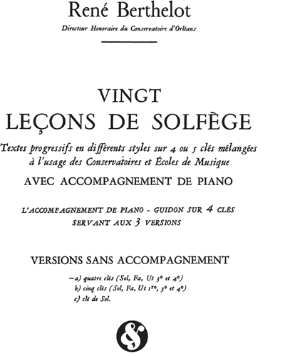 Vingt Leçons De Solfège A 4 Clés — René Berthelot