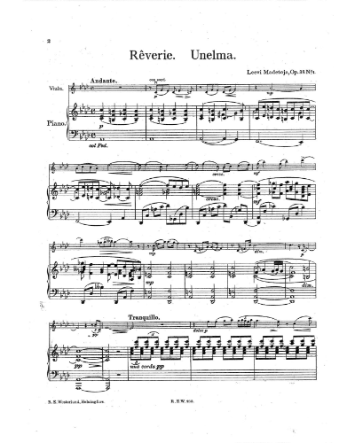 Reverie (No. 1 from 'Romances intimes, op. 38') — Leevi Madetoja