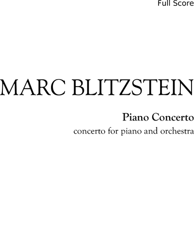 Piano Concerto — Marc Blitzstein
