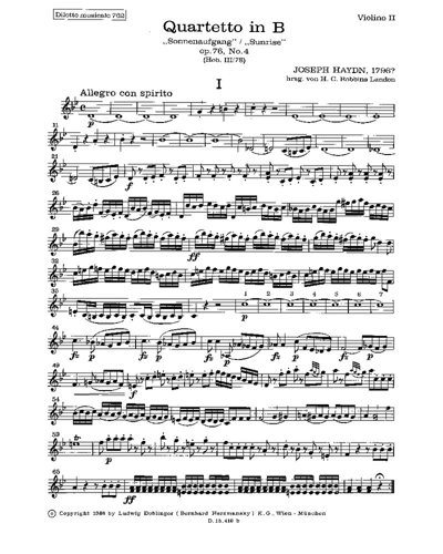 String Quartet in B-flat major, op. 76/4 'Sunrise' — 海顿