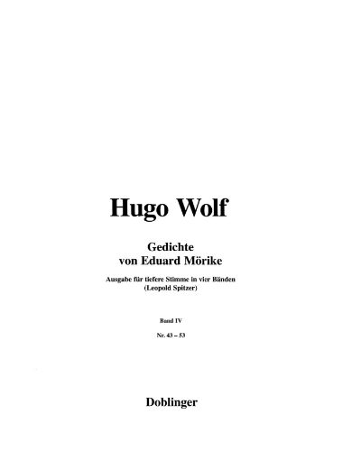 Settings of the Poetry of Eduard Mörike, Vol. 4 — 胡戈·沃尔夫
