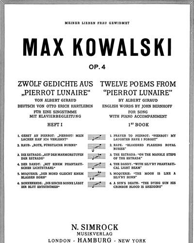 Twelve Poems from 'Pierrot Lunaire', op. 4: Vol. 1 — Max Kowalski